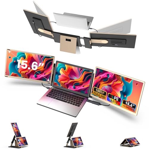 Kwumsy Tragbarer Monitor Für Laptop –15,6 Zoll FHD 1080P Laptop Bildschirm Erweiterung Monitor für alle Laptops, Monitor Mit Unterstützen 90°-235°Drehung, Kompatibel Mit Wins/Mac/PC(HDMI/Type-C/H5-T)