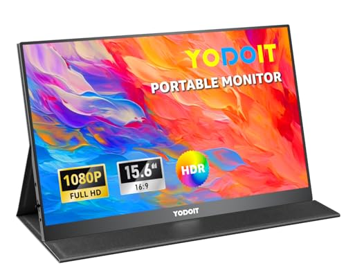 Yodoit Portable Monitor 15,6 Zoll 1920 x 1080 FHD Tragbarer Monitor IPS-Display mit USB Typ C Eingebaute Lautsprecher Eye Care Bildschirm für PC, Laptop, Xbox, PS 3/4/5, Switch und TV