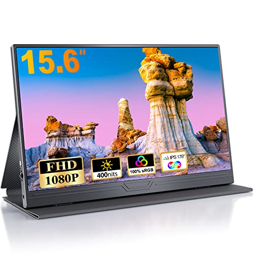 CUIUIC Portable Monitor, 15,6 Zoll Tragbarer Mobiler IPS Bildschirm, FHD 1920x1080 HDR USB C mit Type-C HDMI Anschluß, für Laptop/MacBook/PC/Xbox/PS/Switch, mit Schutzhülle