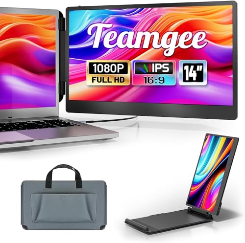 Teamgee Tragbarer Monitor für Laptop - 14'' FHD Portable Monitor - Bildschirm für 13''-17'' Mac Windows Chrome - USB-C & HDMI