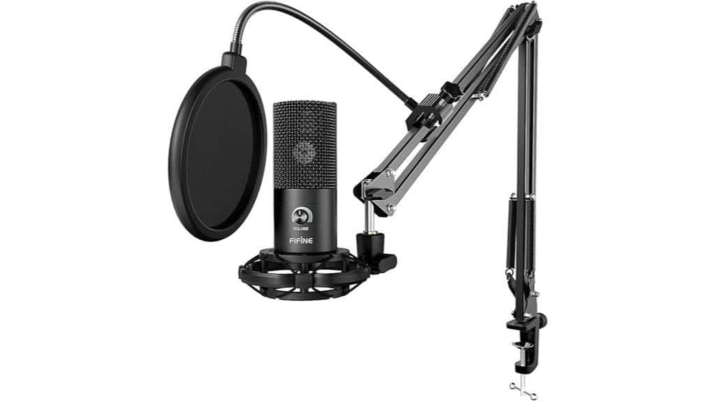 Fifine USB-Mikrofon mit Ständer, Aufnahme in Studioqualität (Schwarzes Set)